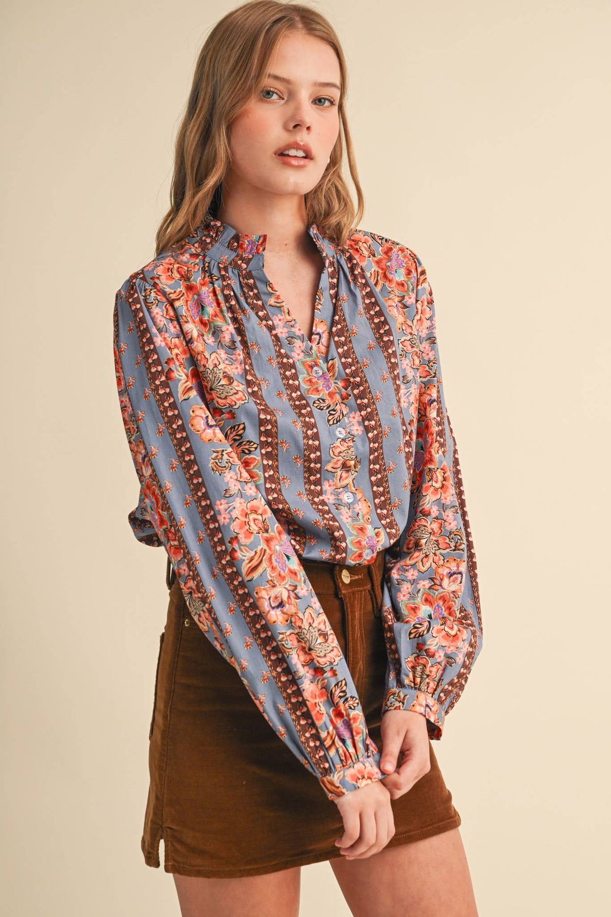 FLORAL BORDER PRINT BUTTON UP