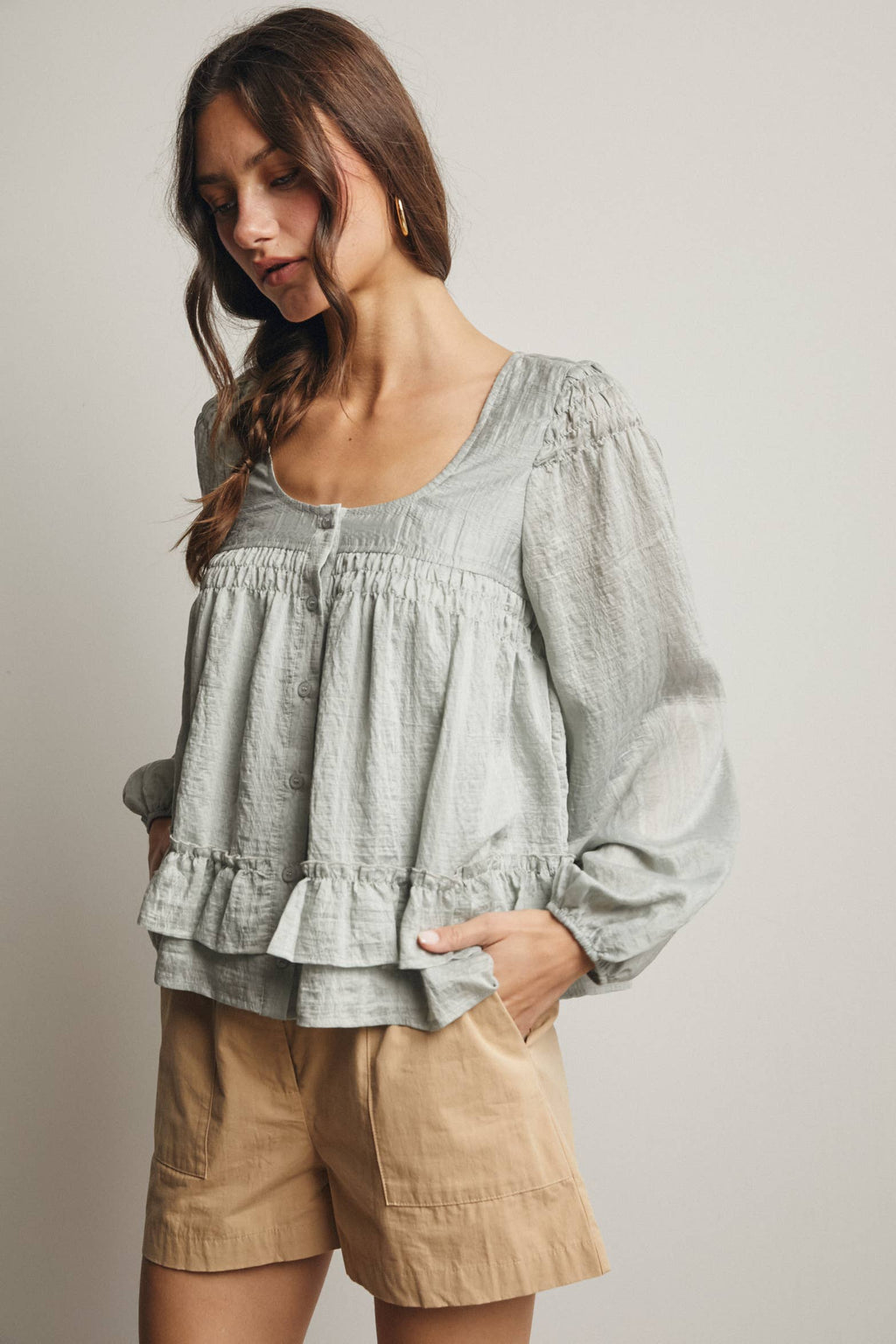 Ruffle Hem Peasant Blouse