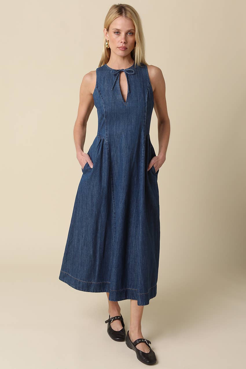 Kathy Denim Keyhole Maxi Dress