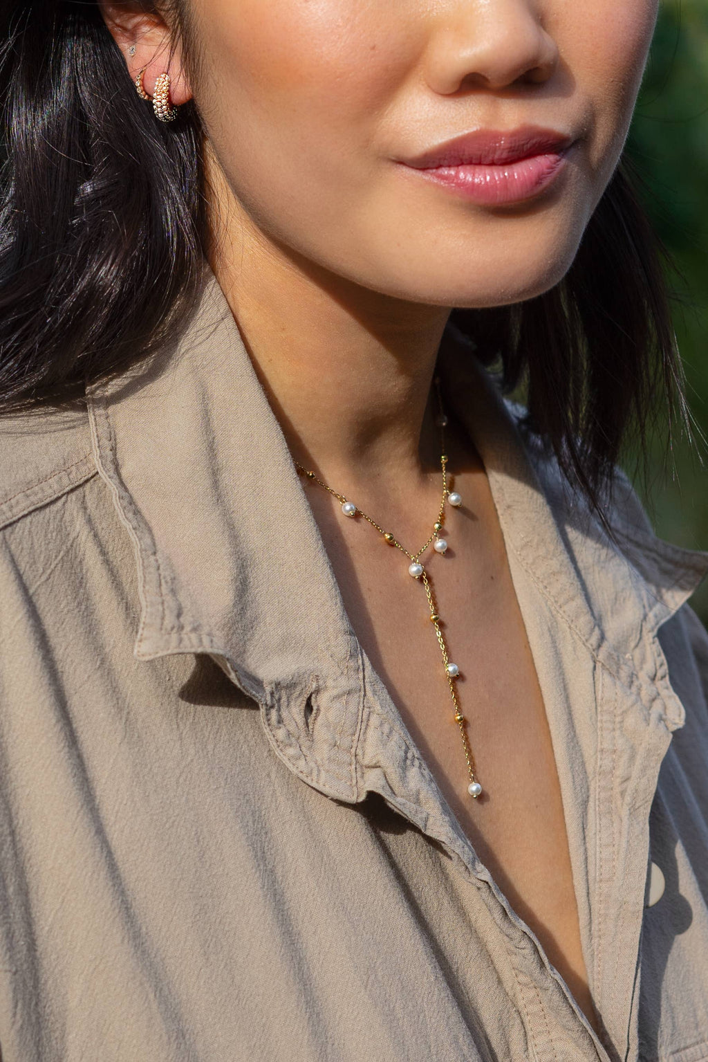 Dax Pearl Lariat Necklace - 18K Gold Plated by Peter & June