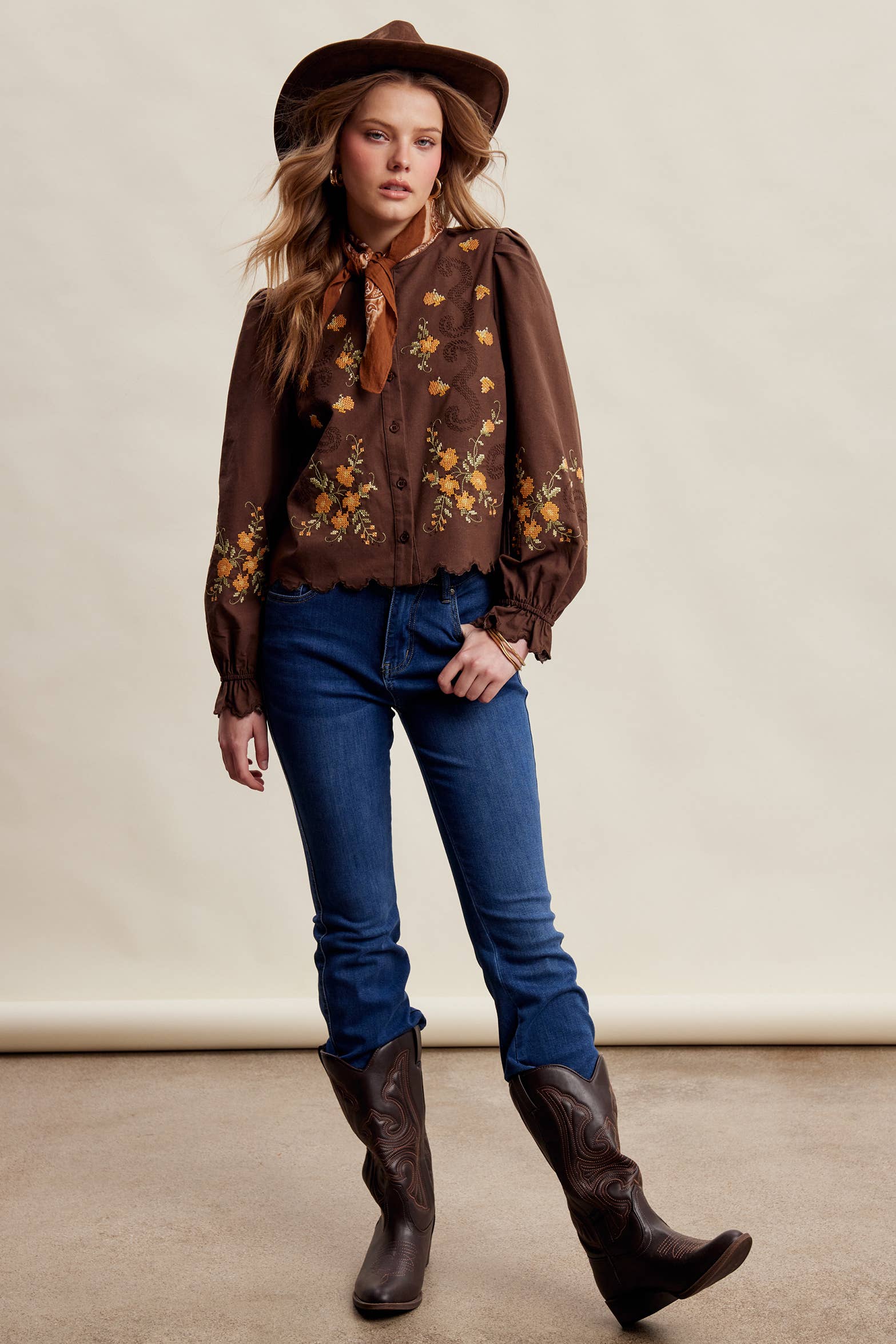 Embroidered Scallop Hem Cotton