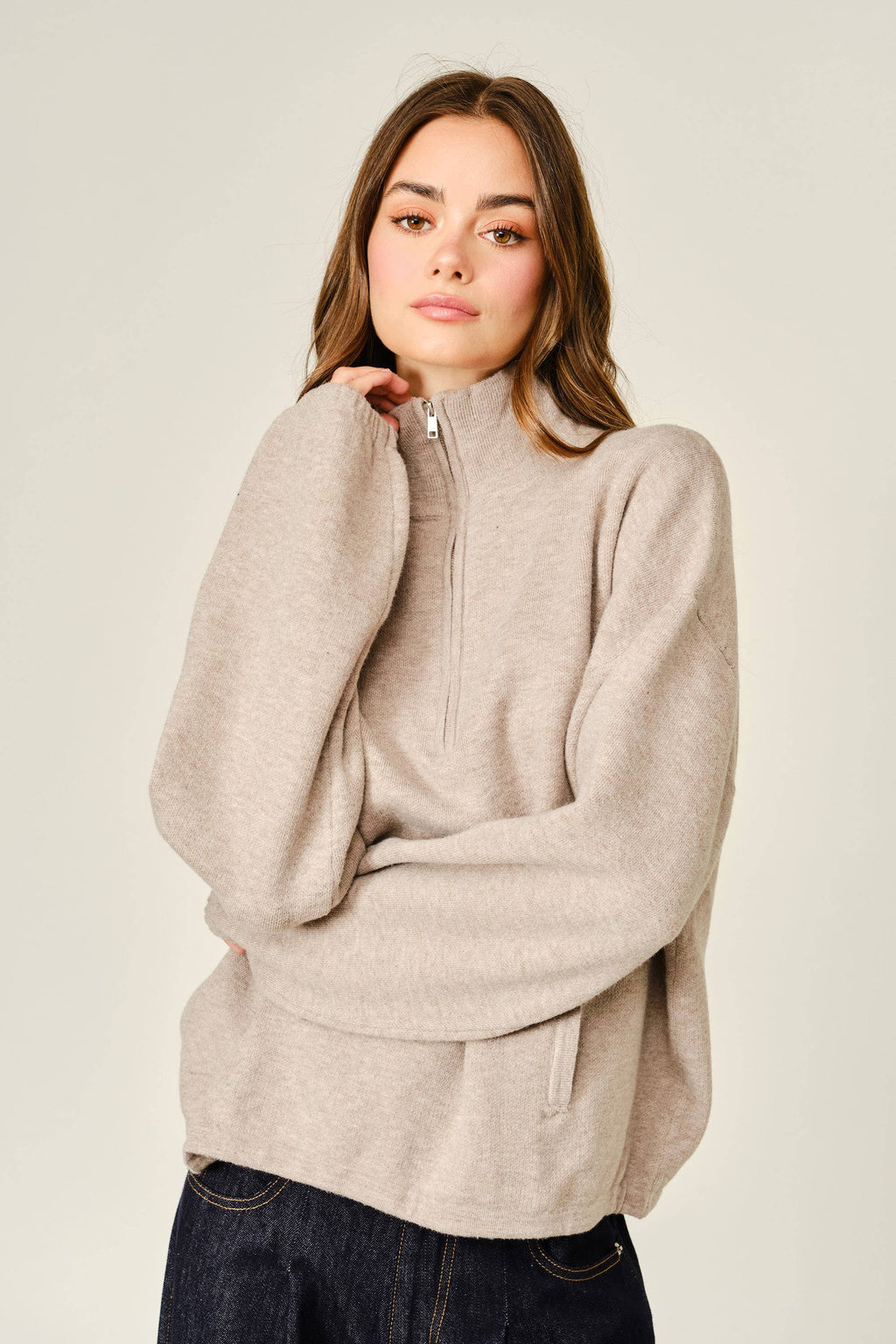 WOOL MIX HALF ZIP UP PULLOVER SWEATER