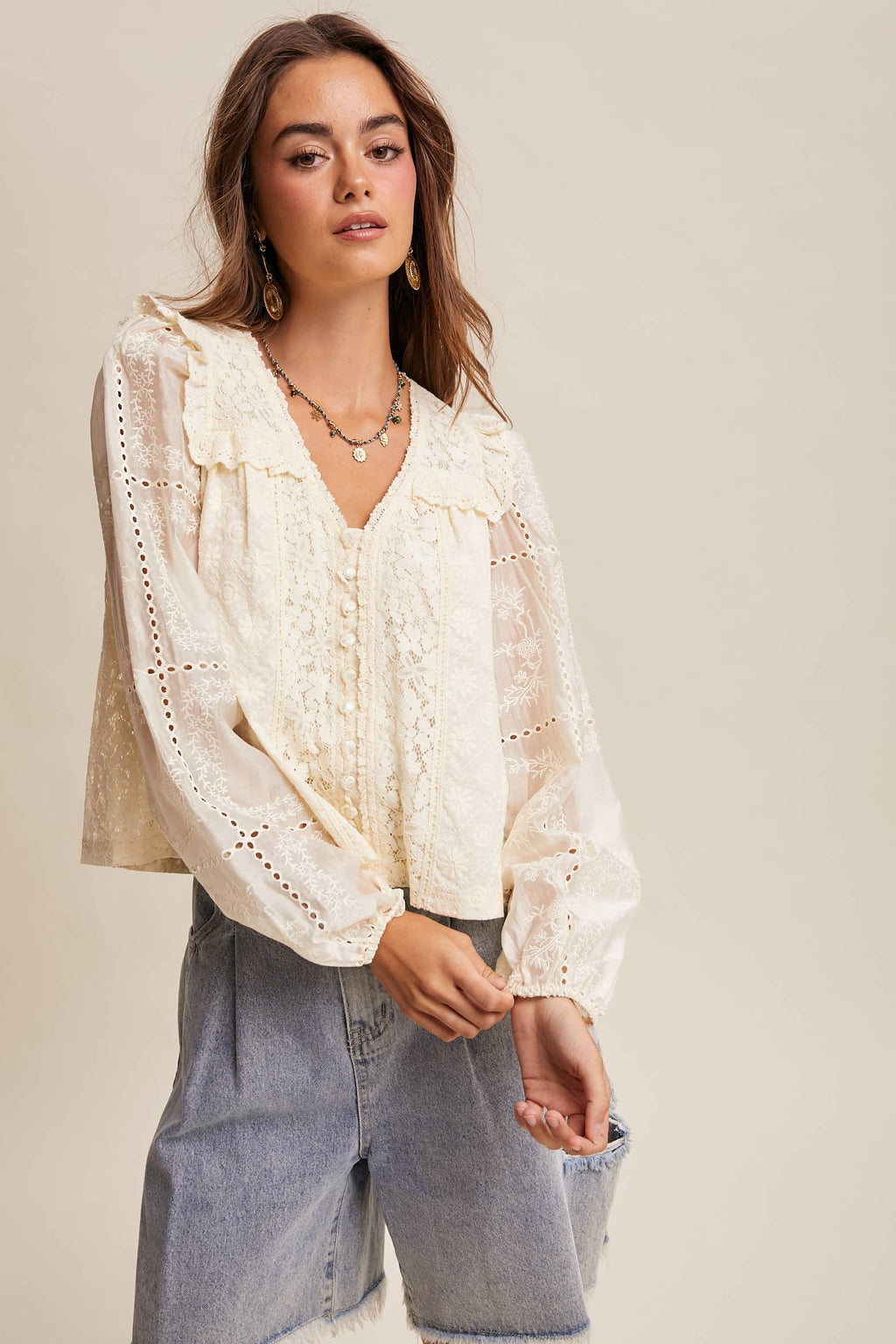 Delicate Embroidered Lace Blouse