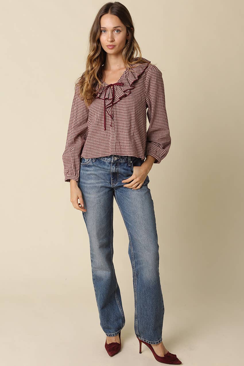 Alexa Gingham Ruffle Blouse
