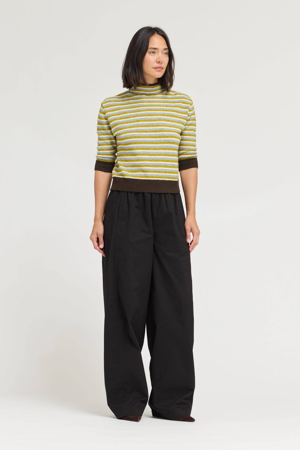 7/8 SLEEVES STRIPE SWEATER TOP