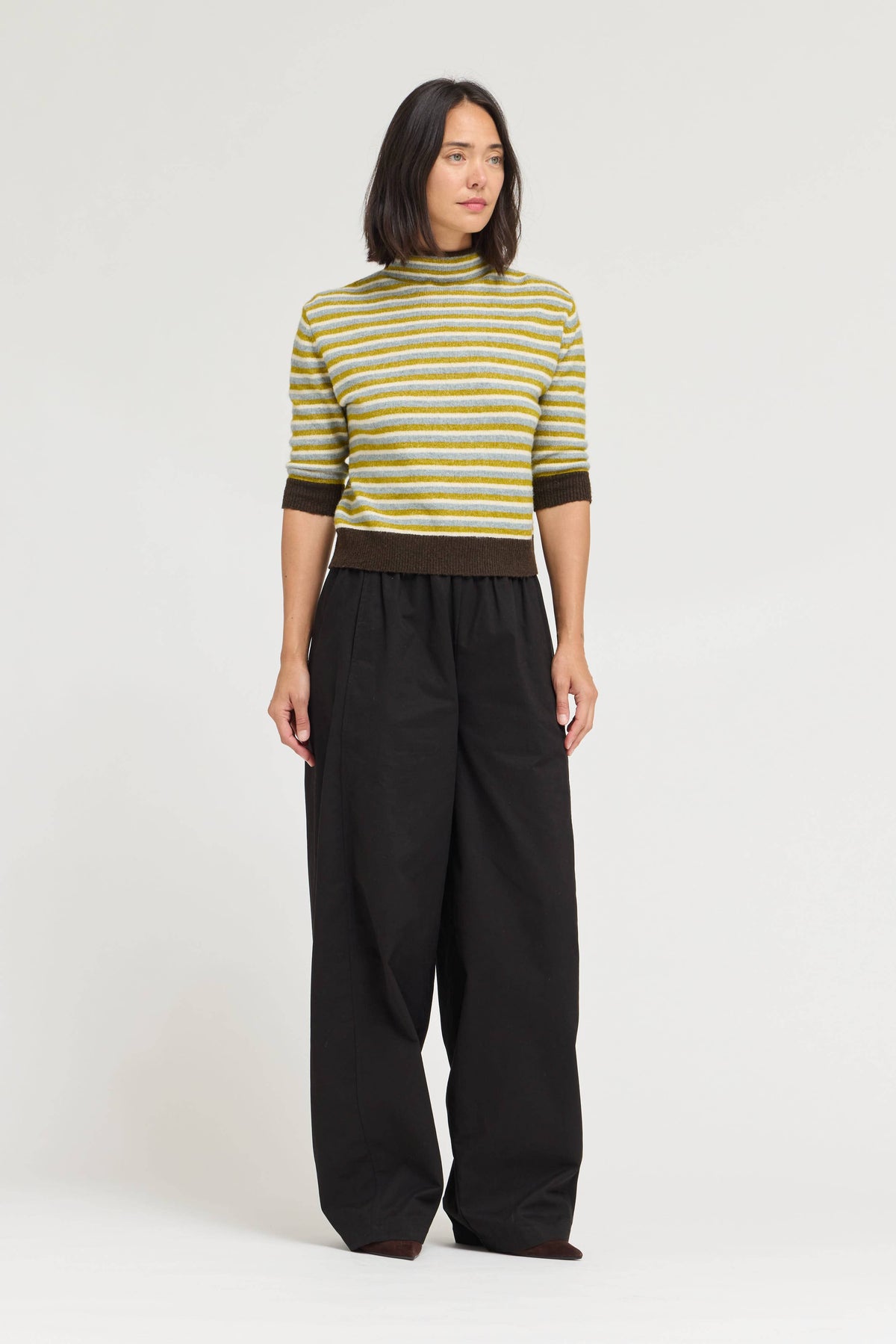 7/8 SLEEVES STRIPE SWEATER TOP