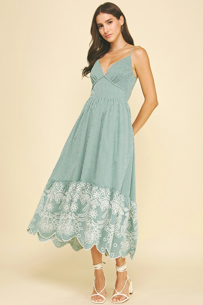 Pinch Green Gingham Eyelet Lace Maxi Dress