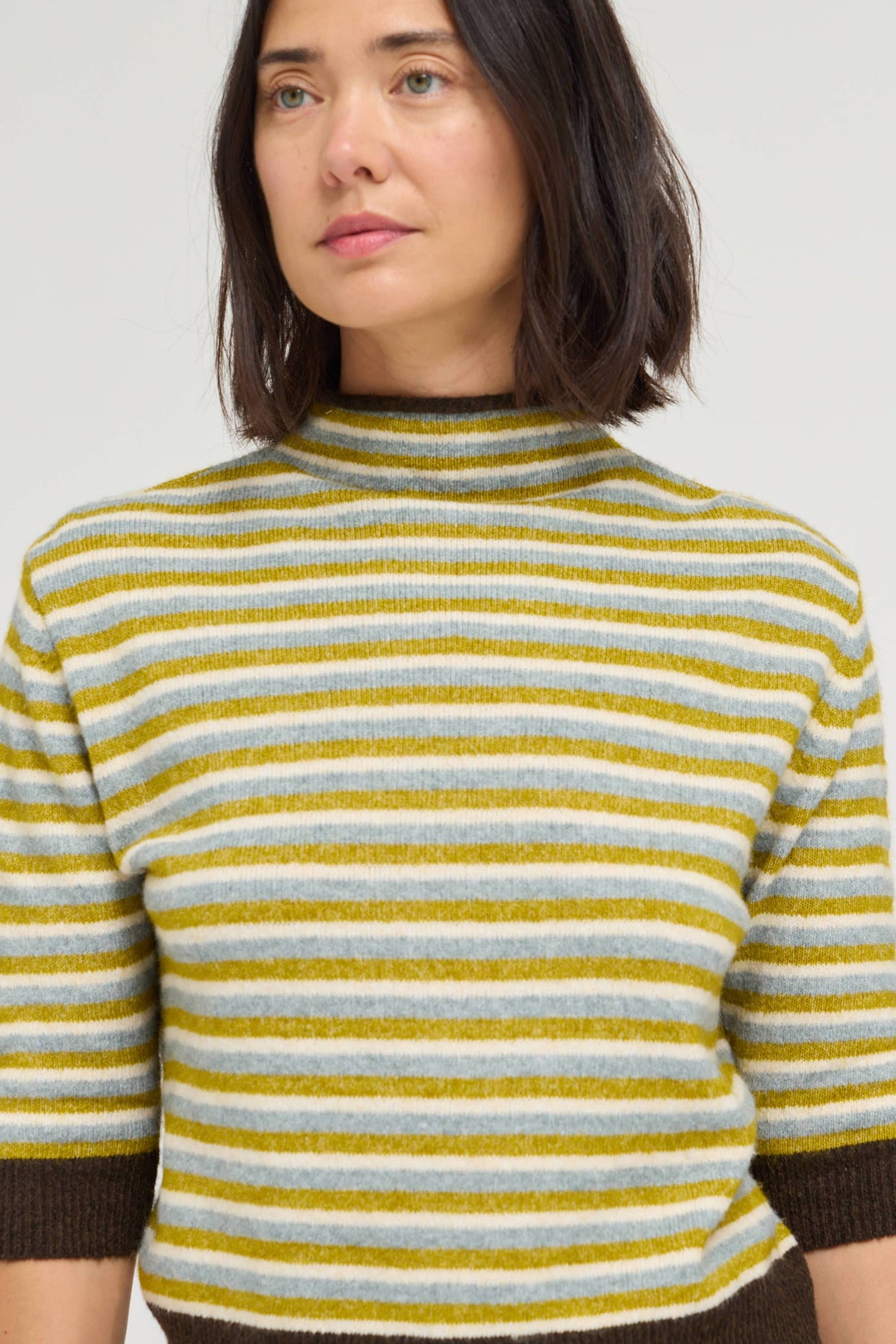 7/8 SLEEVES STRIPE SWEATER TOP