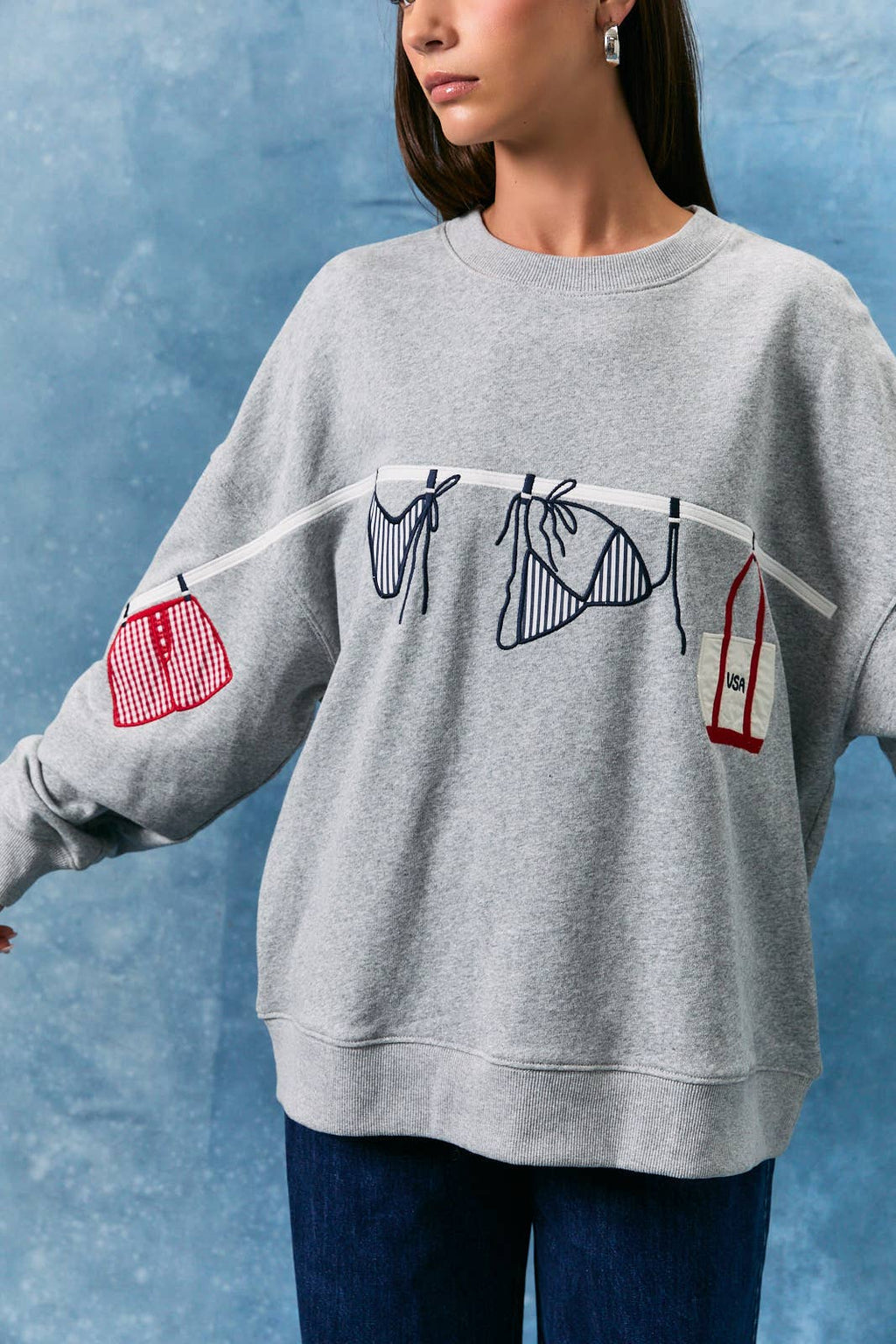 SWEATSHIRT W/RED, WHT, BLUE