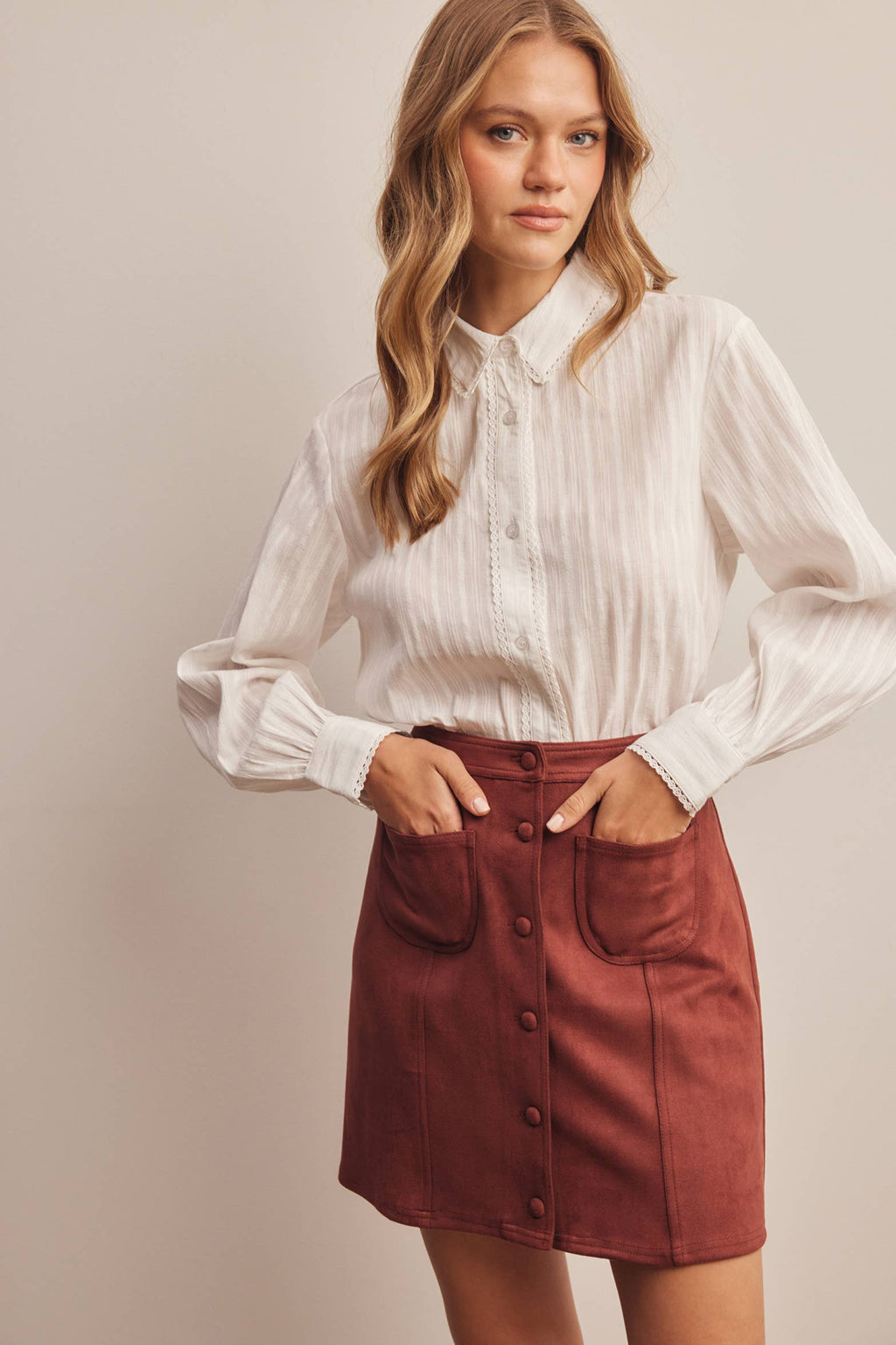 Lace Trim Embroidered Blouse