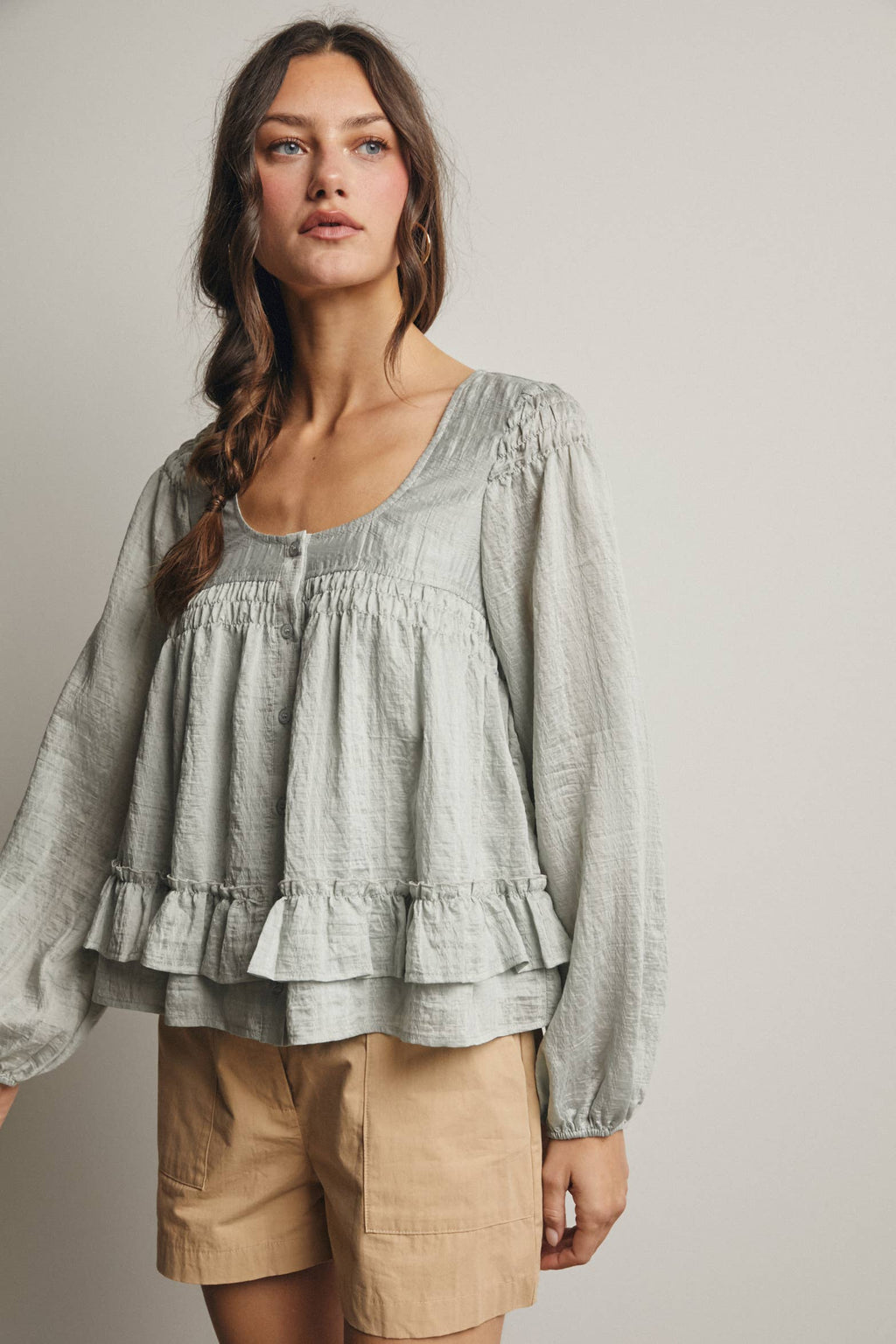 Ruffle Hem Peasant Blouse