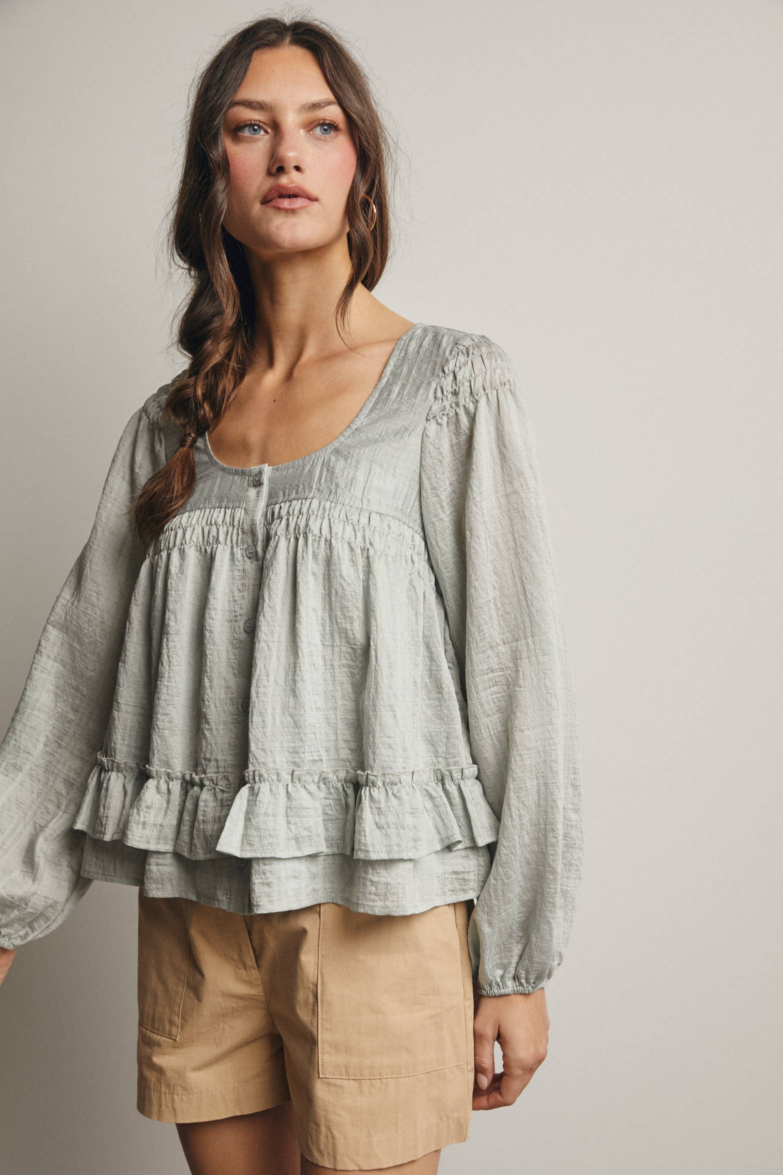 Ruffle Hem Peasant Blouse