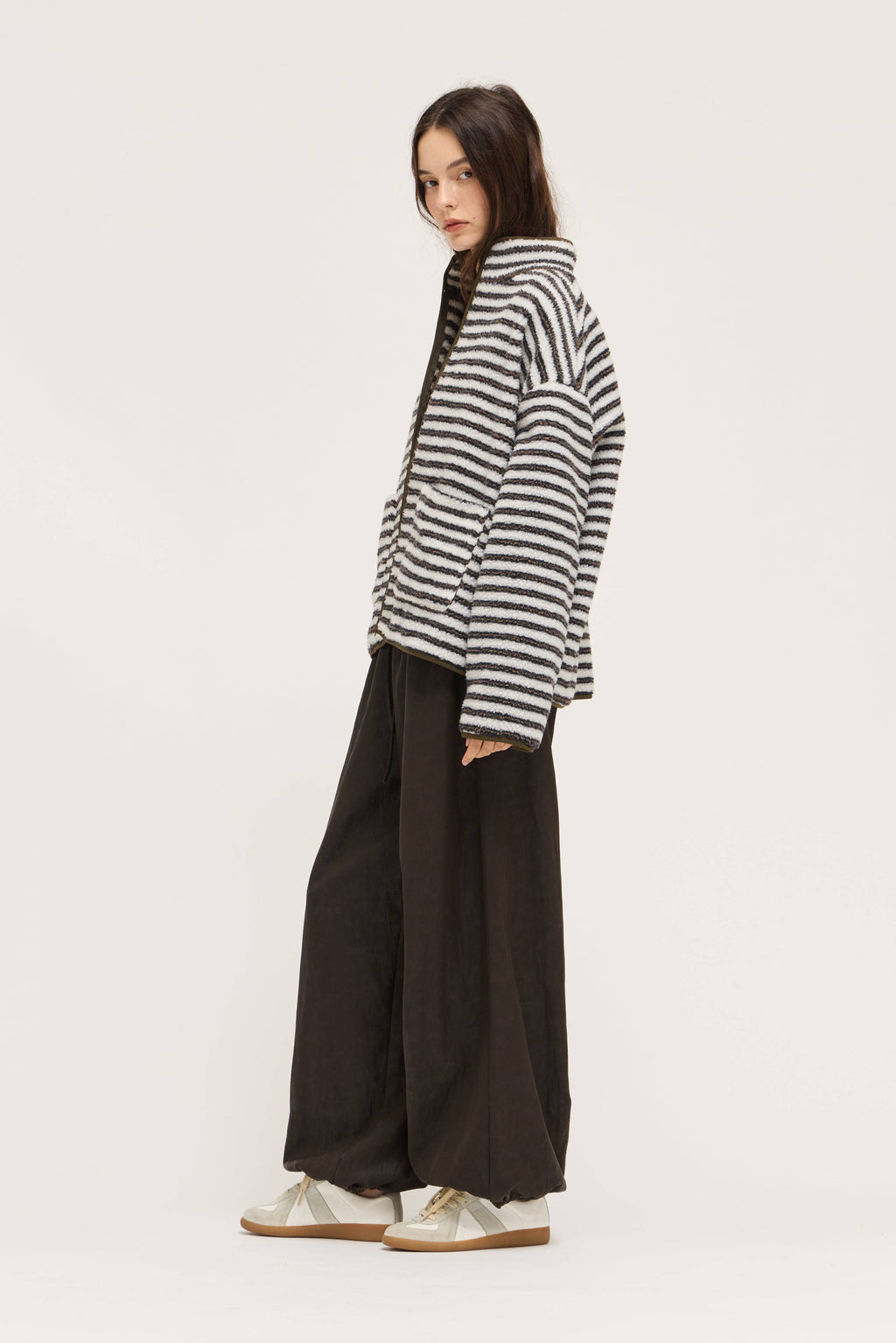 STRIPE ZIP UP FLEECE JACKET