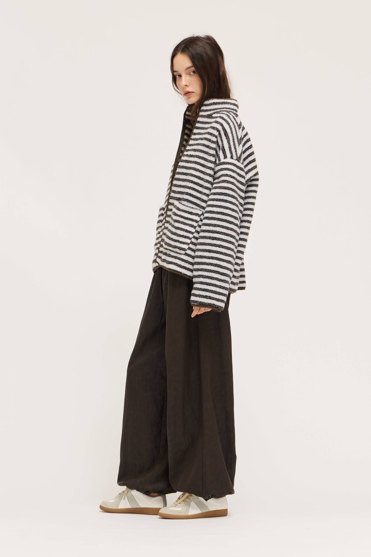 STRIPE ZIP UP FLEECE JACKET