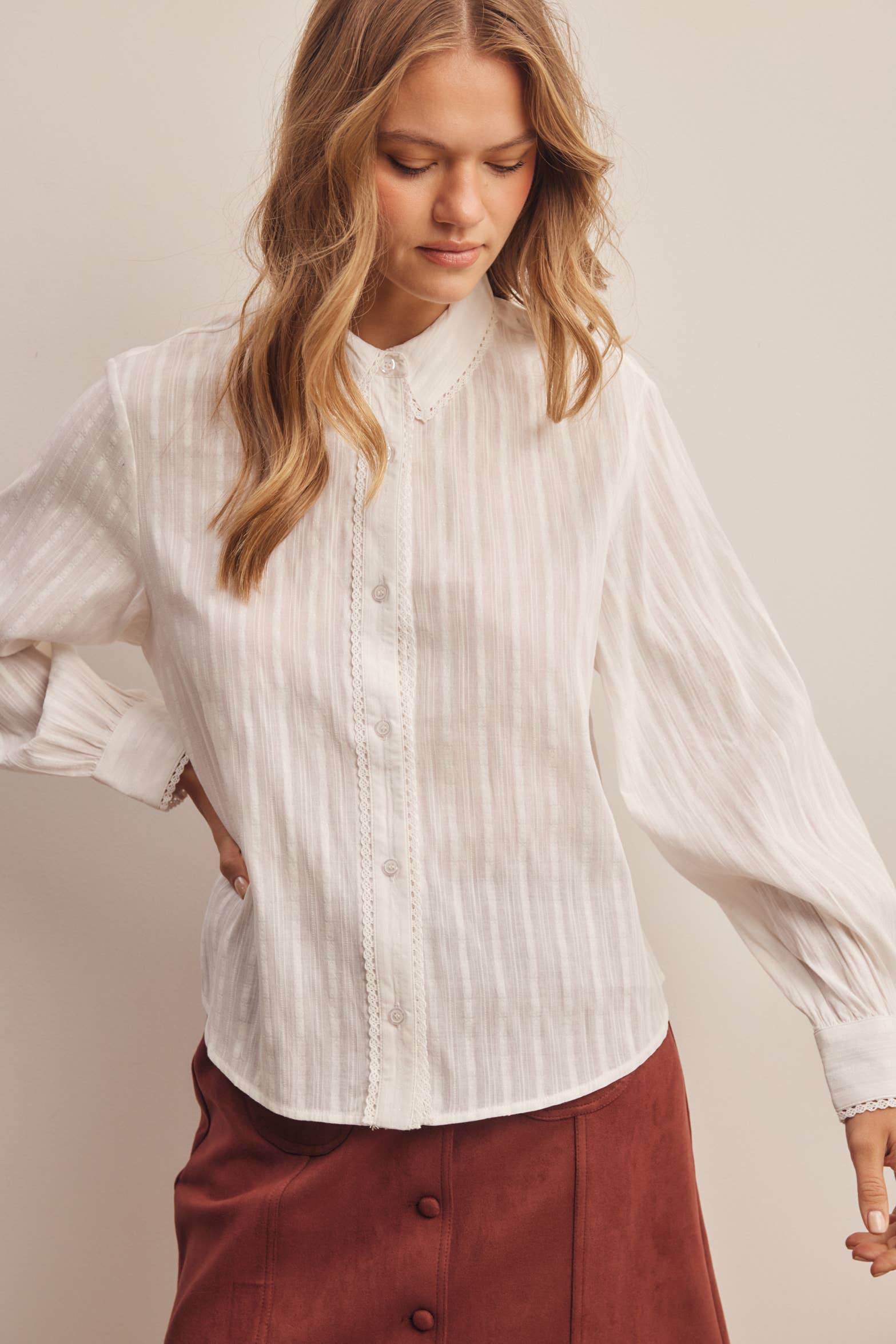 Lace Trim Embroidered Blouse