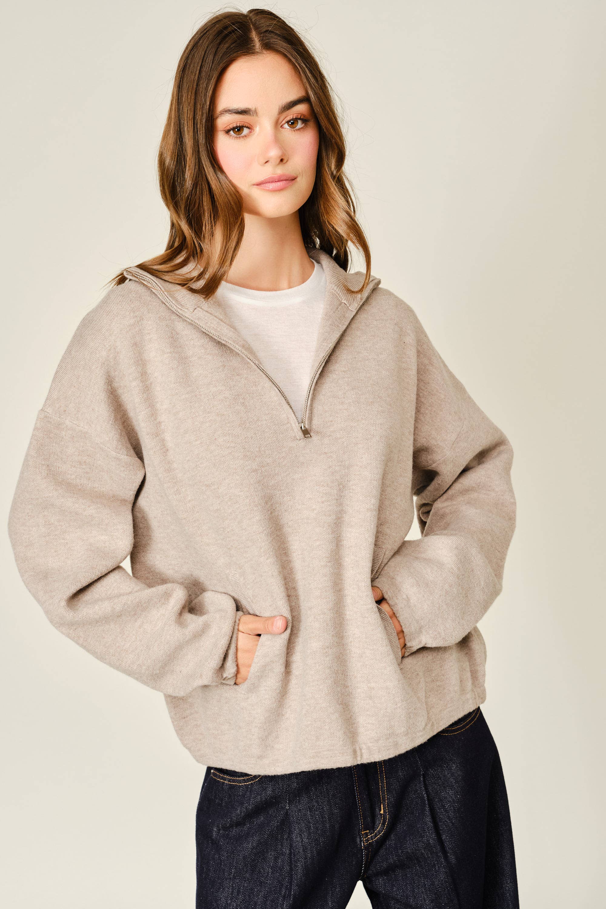 WOOL MIX HALF ZIP UP PULLOVER SWEATER