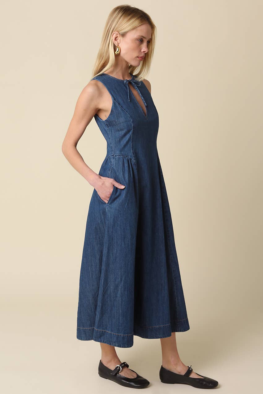 Kathy Denim Keyhole Maxi Dress