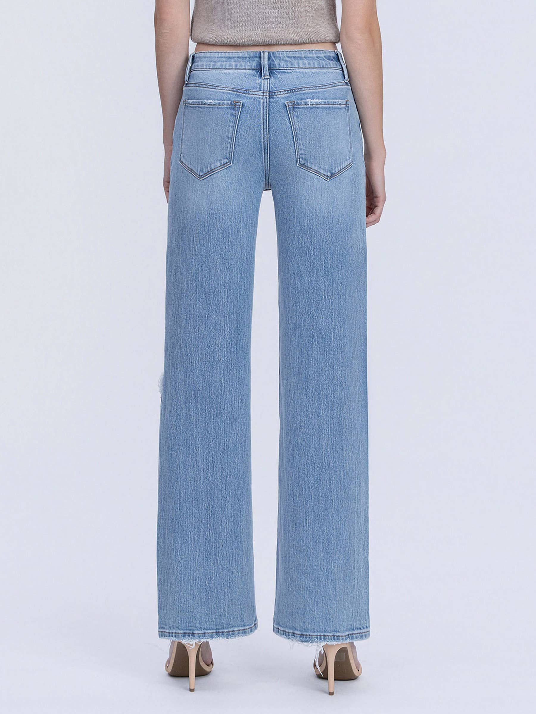 OLIVIA MID RISE DISTRESSED WIDE LEG JEAN by Vervet