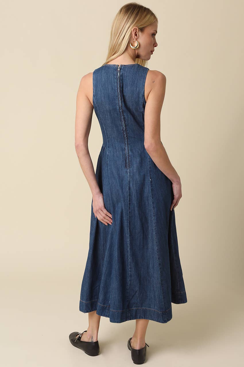 Kathy Denim Keyhole Maxi Dress