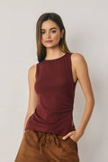 Ruched Ribbed Knit Slit Tank