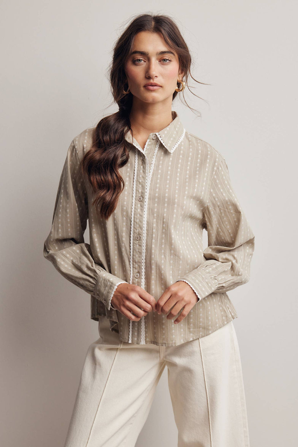 Lace Trim Embroidered Blouse