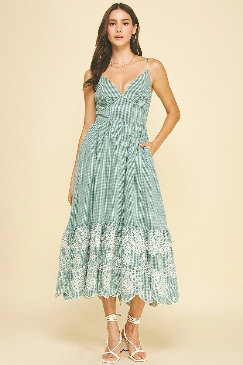 Pinch Green Gingham Eyelet Lace Maxi Dress