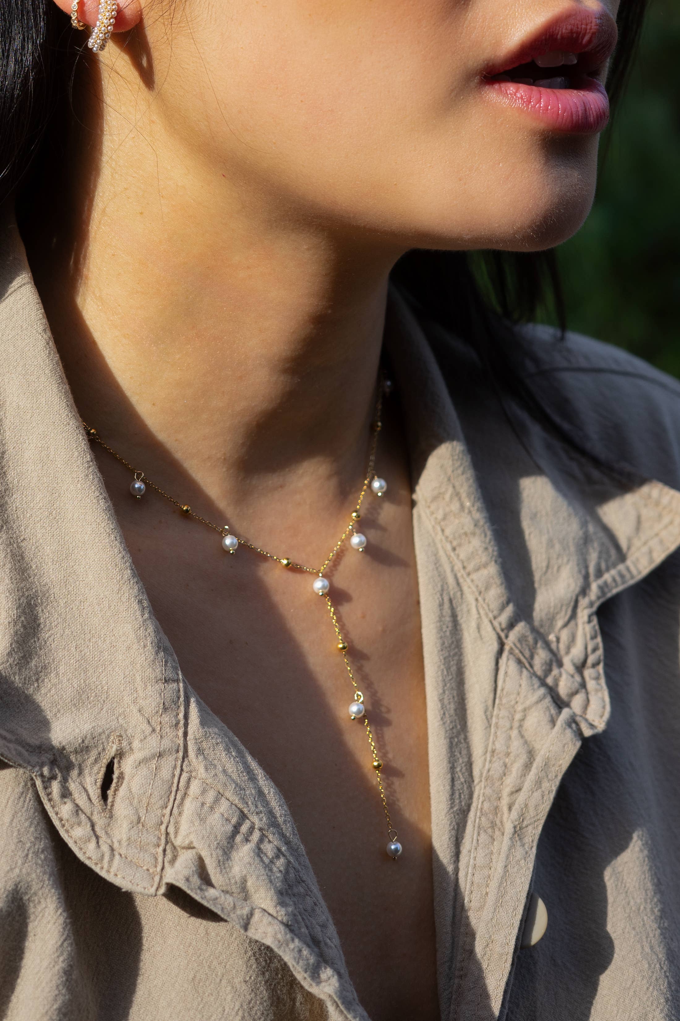 Dax Pearl Lariat Necklace - 18K Gold Plated by Peter & June