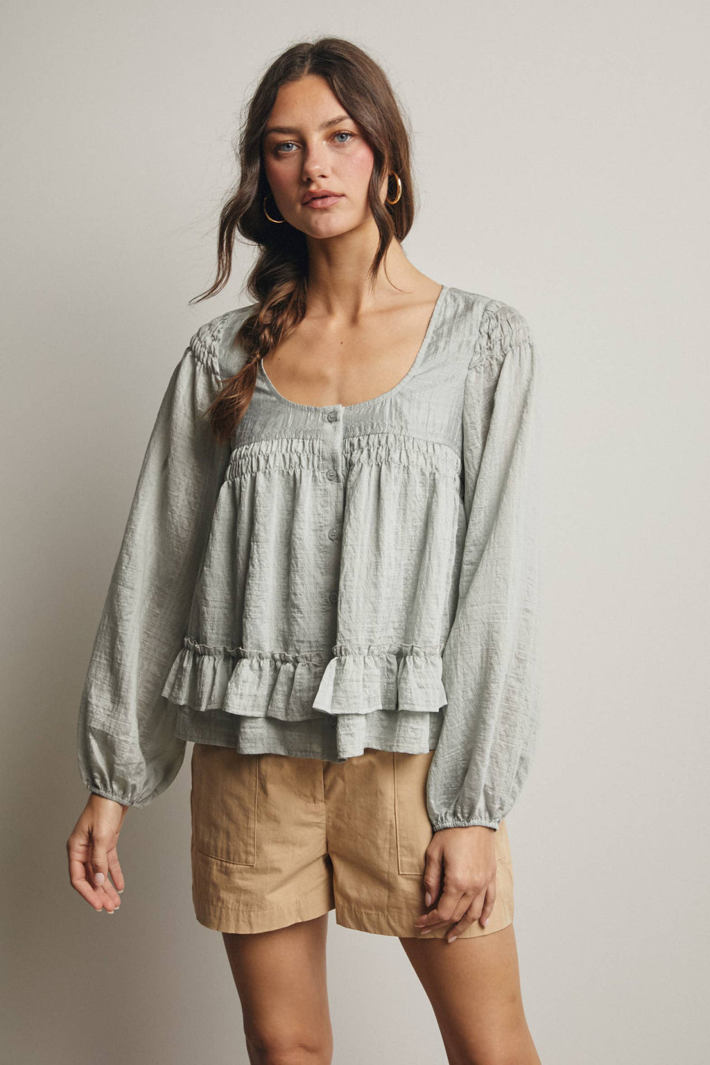 Ruffle Hem Peasant Blouse