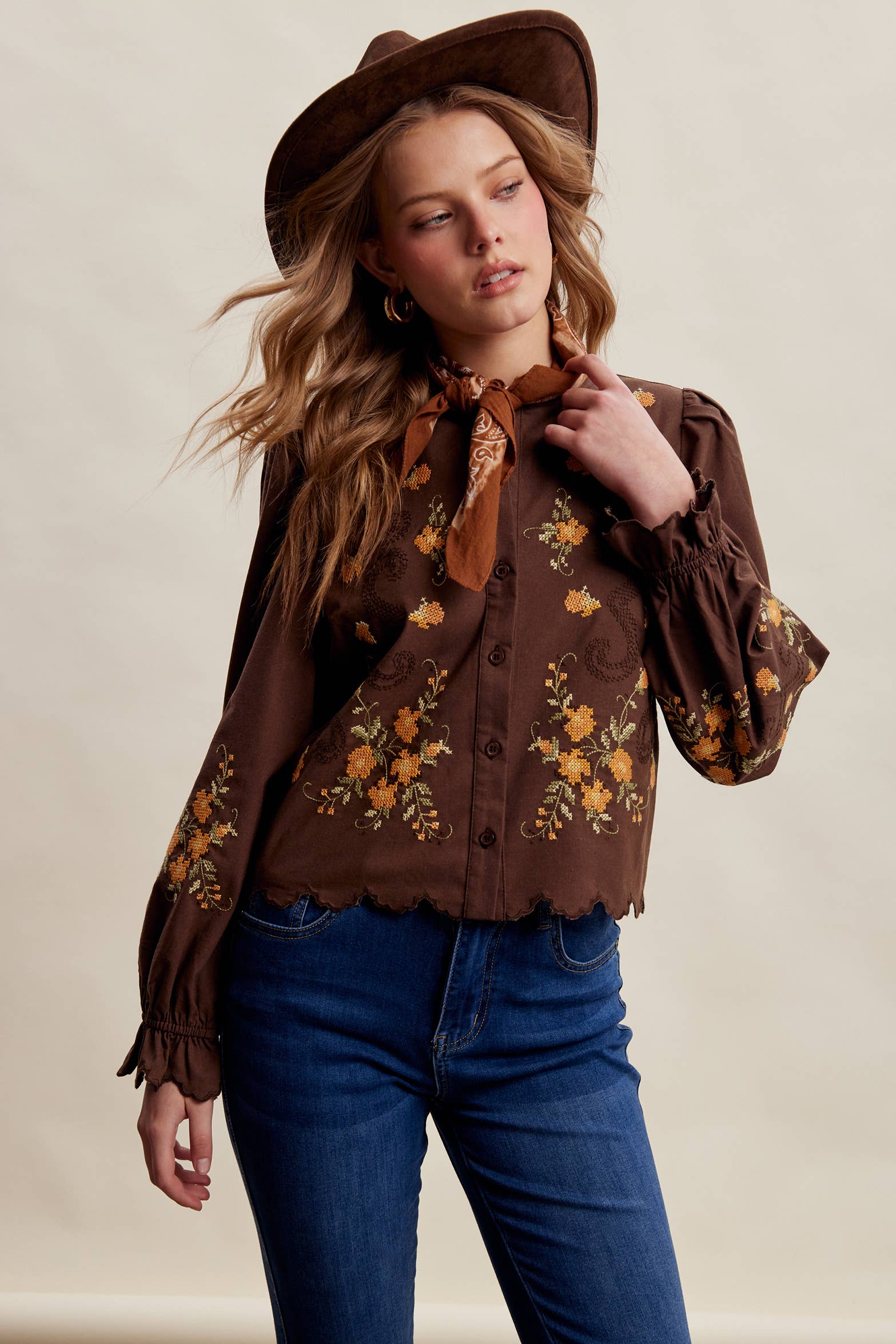 Embroidered Scallop Hem Cotton