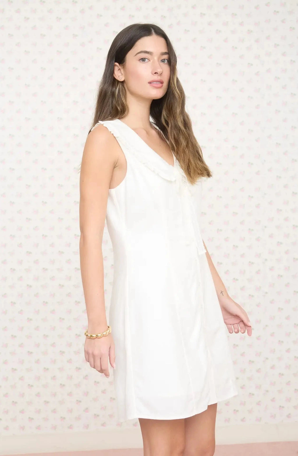 White Sailor Neck Tie Mini Dress by The Workshop Studio
