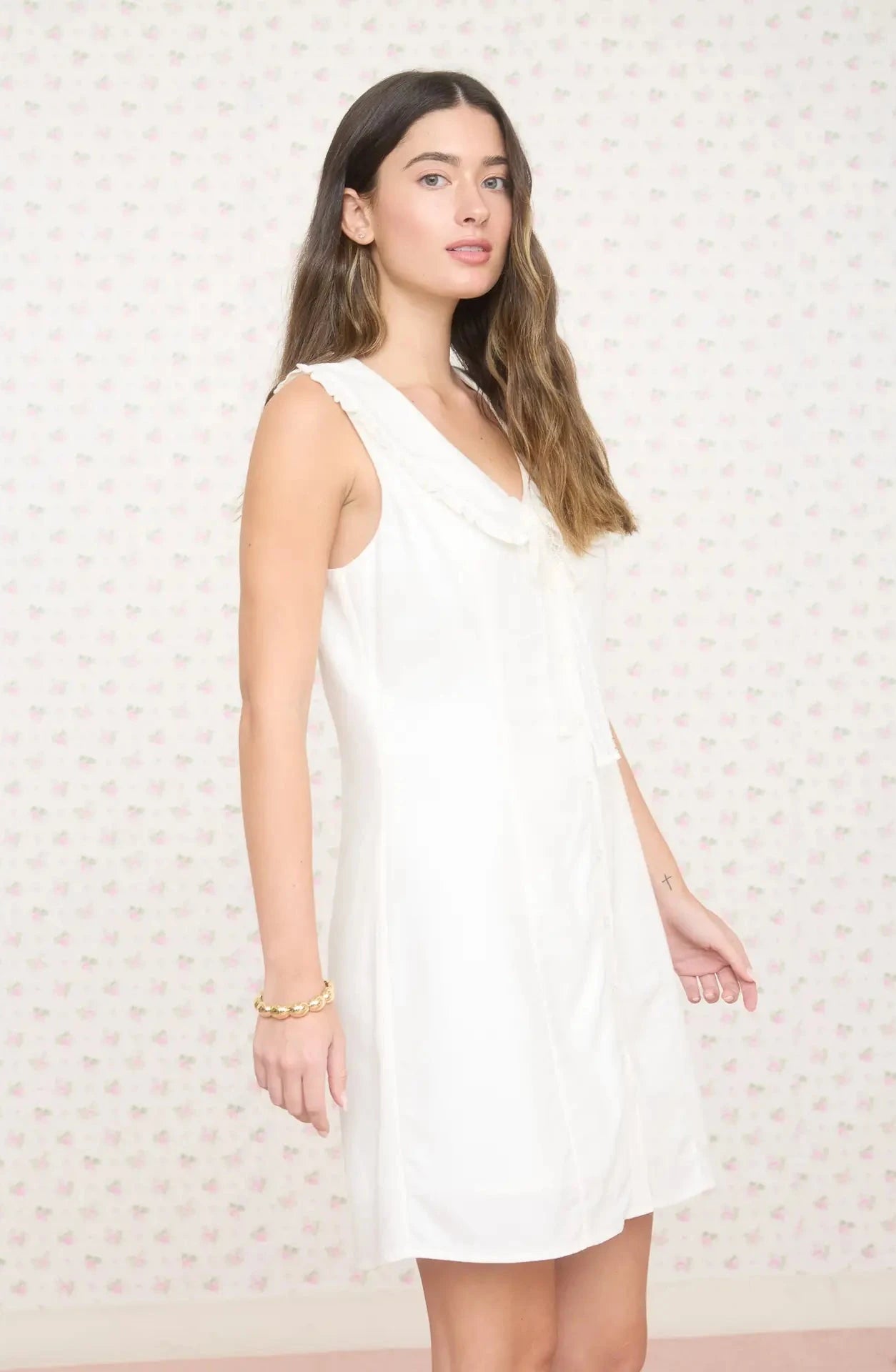 White Sailor Neck Tie Mini Dress by The Workshop Studio