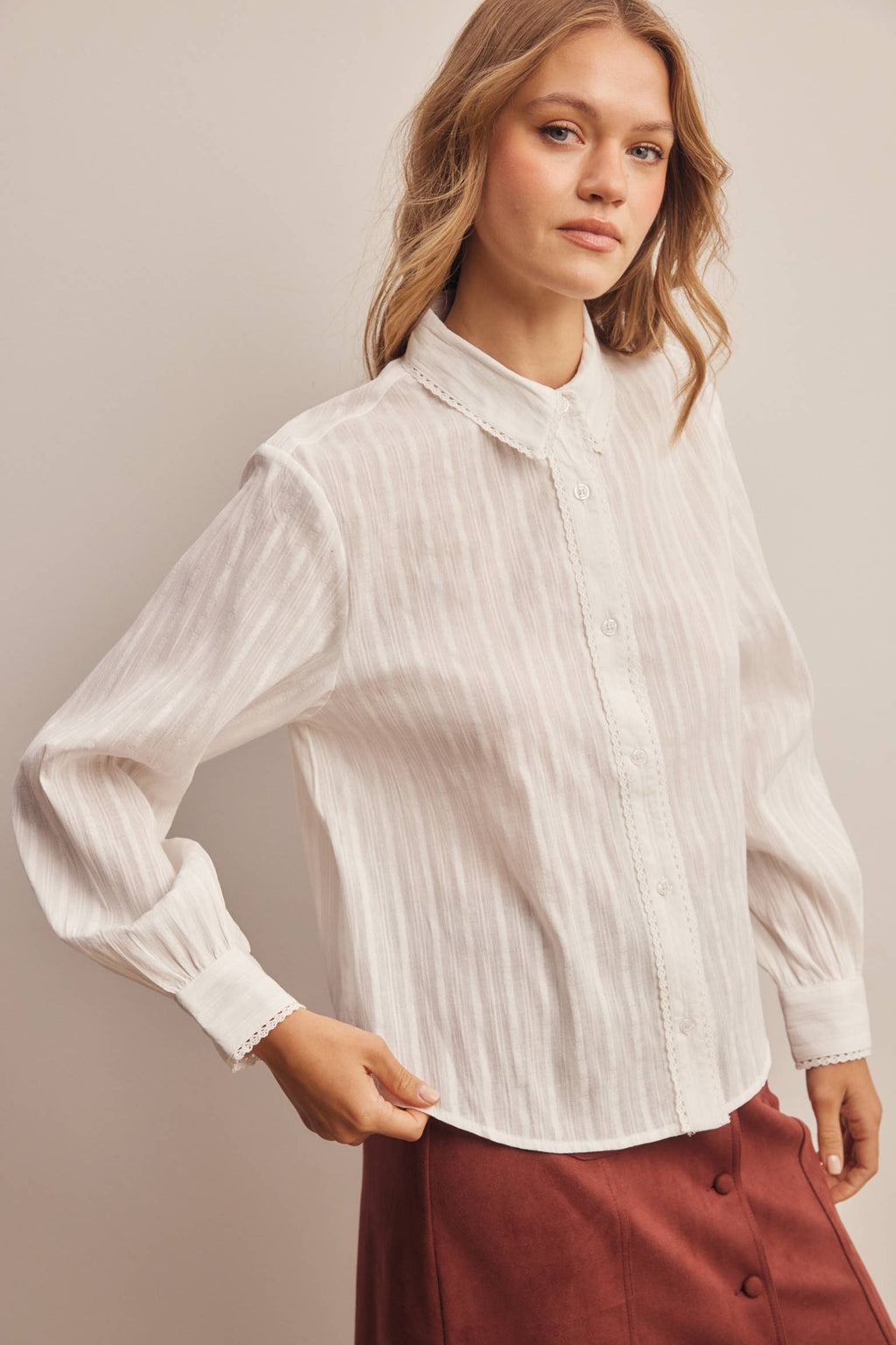 Lace Trim Embroidered Blouse