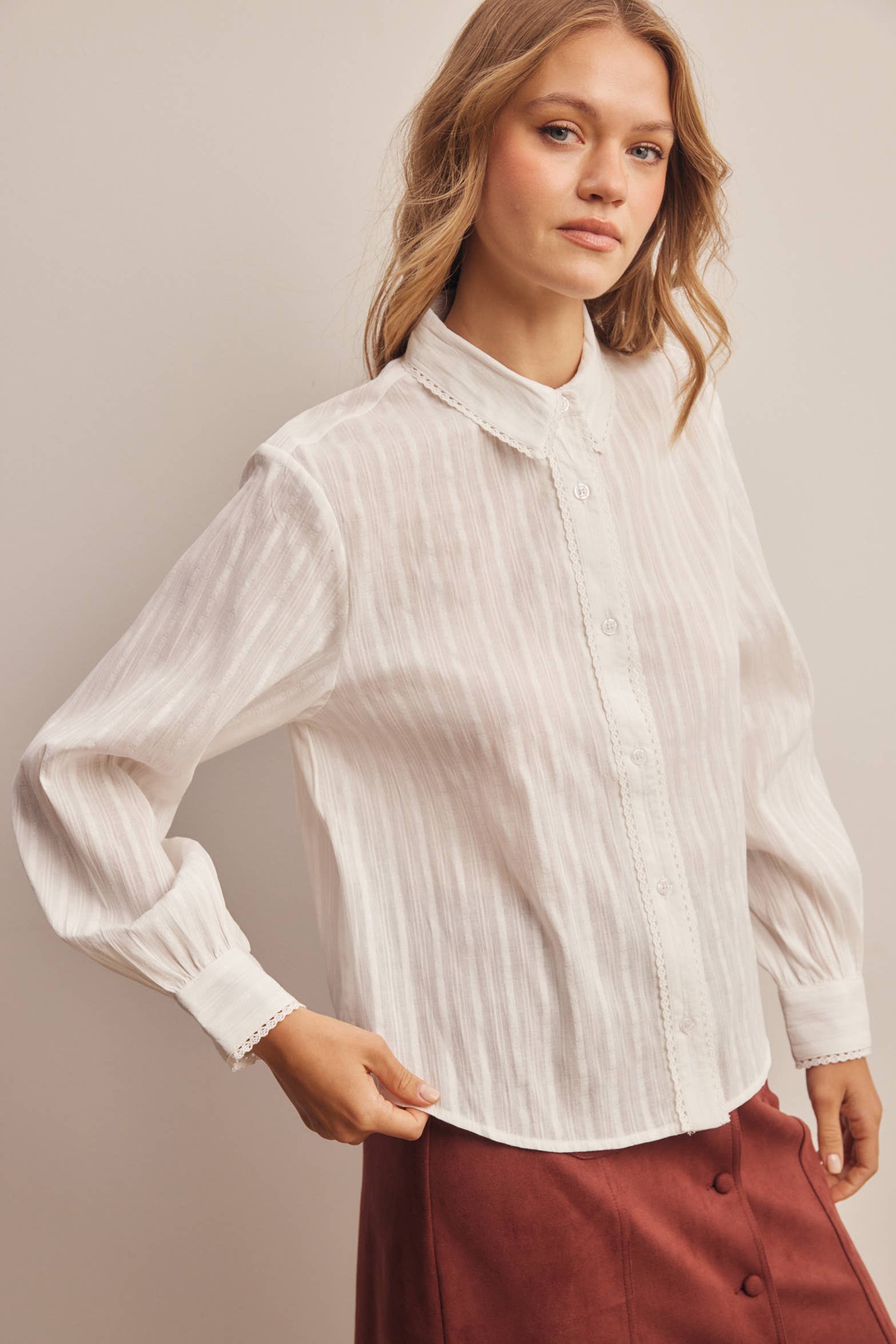 Lace Trim Embroidered Blouse