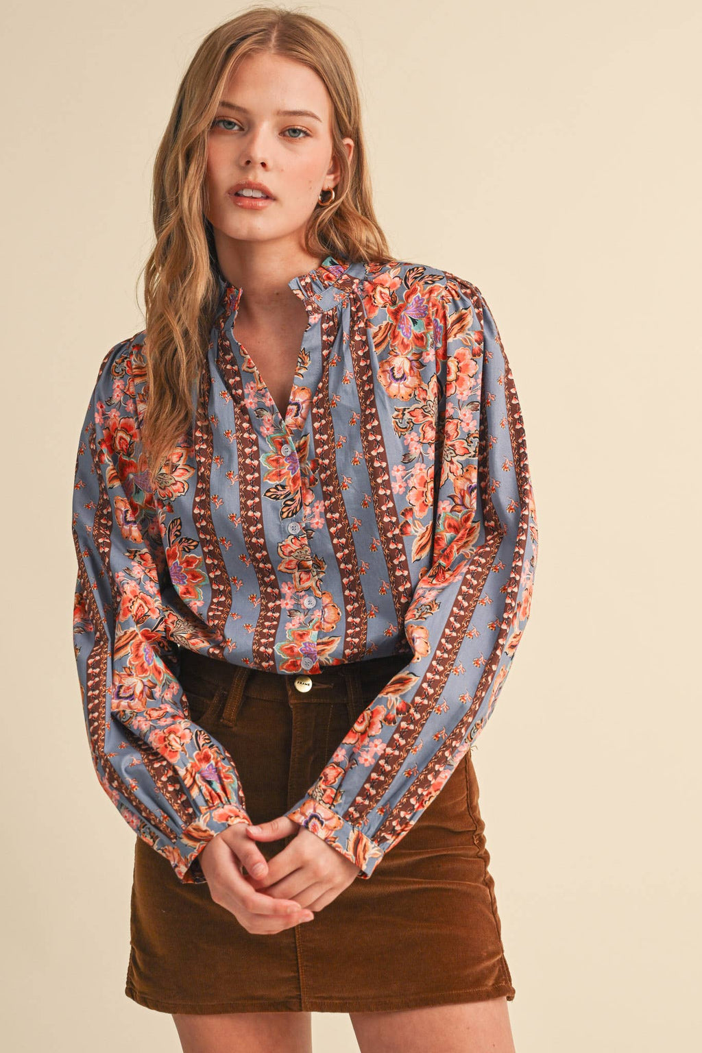 FLORAL BORDER PRINT BUTTON UP