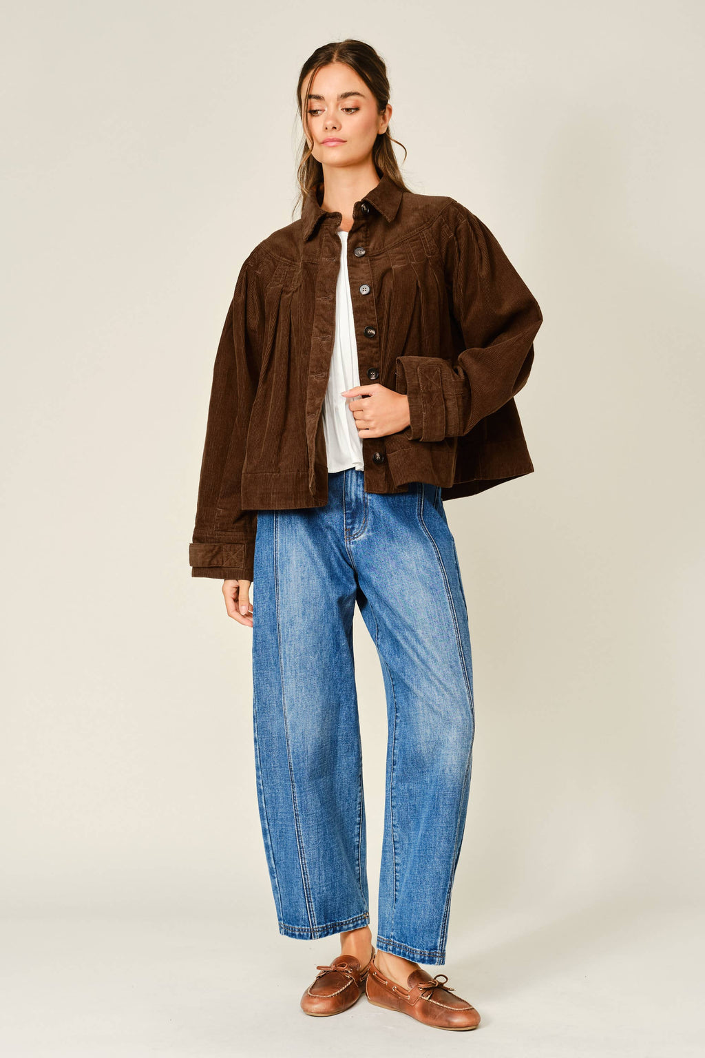 COZY CORDUROY PLEATED SHIRT JACKET