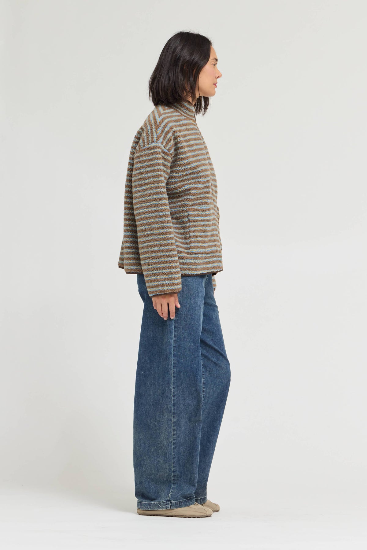STRIPE ZIP UP FLEECE JACKET