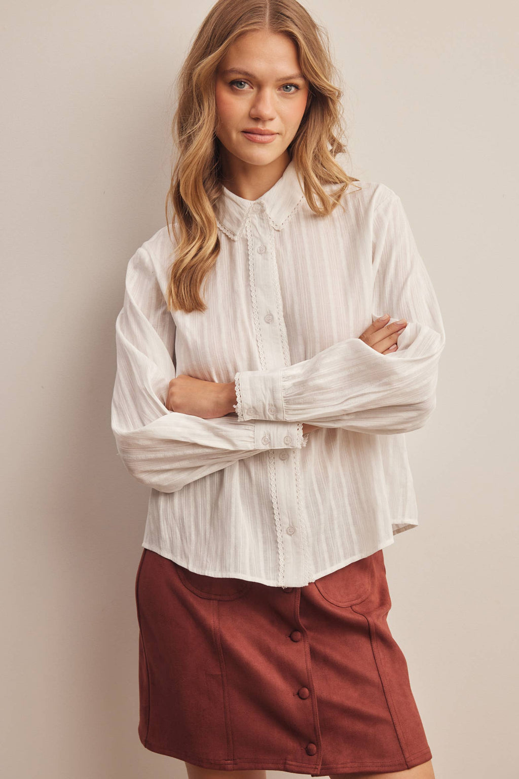 Lace Trim Embroidered Blouse