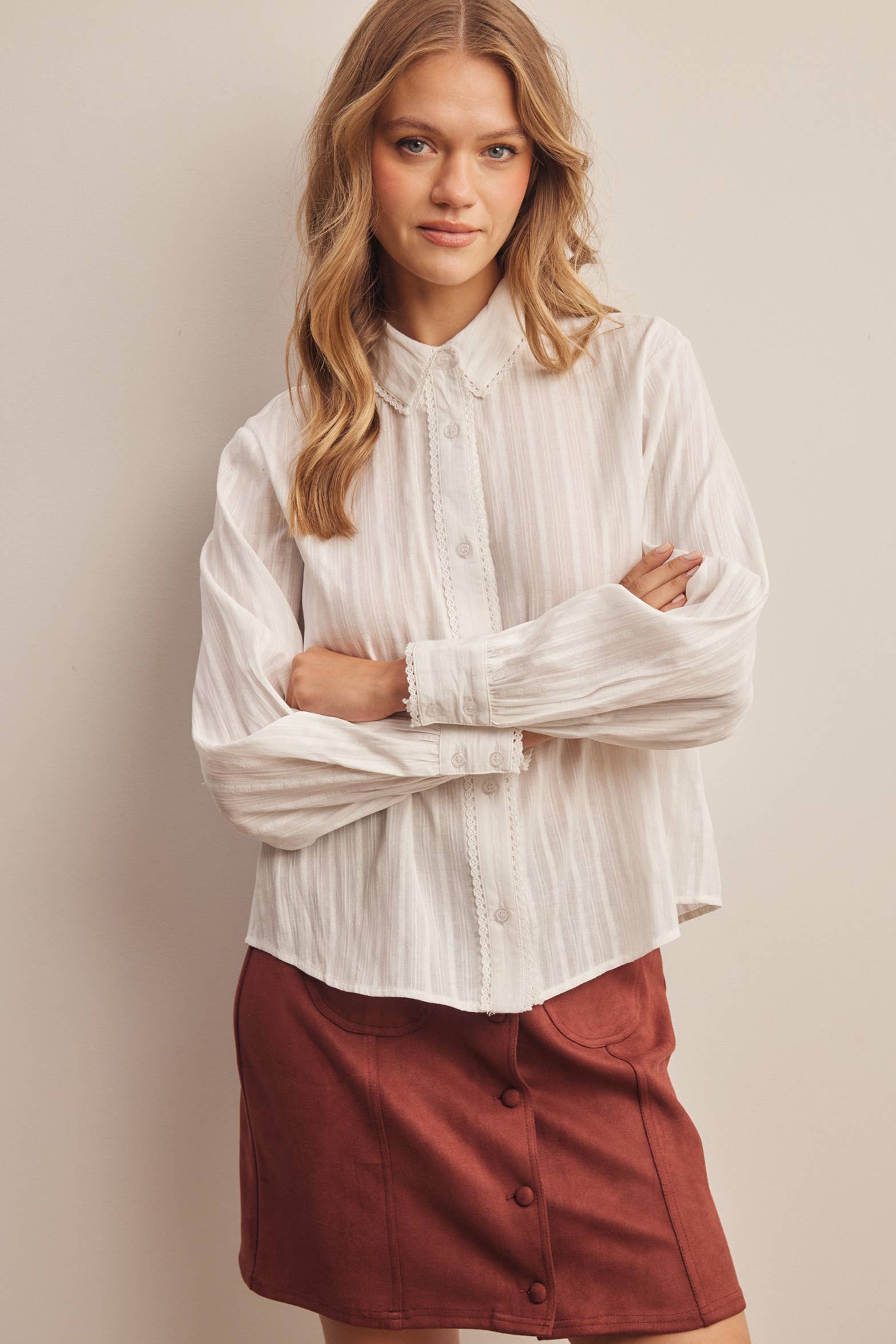 Lace Trim Embroidered Blouse