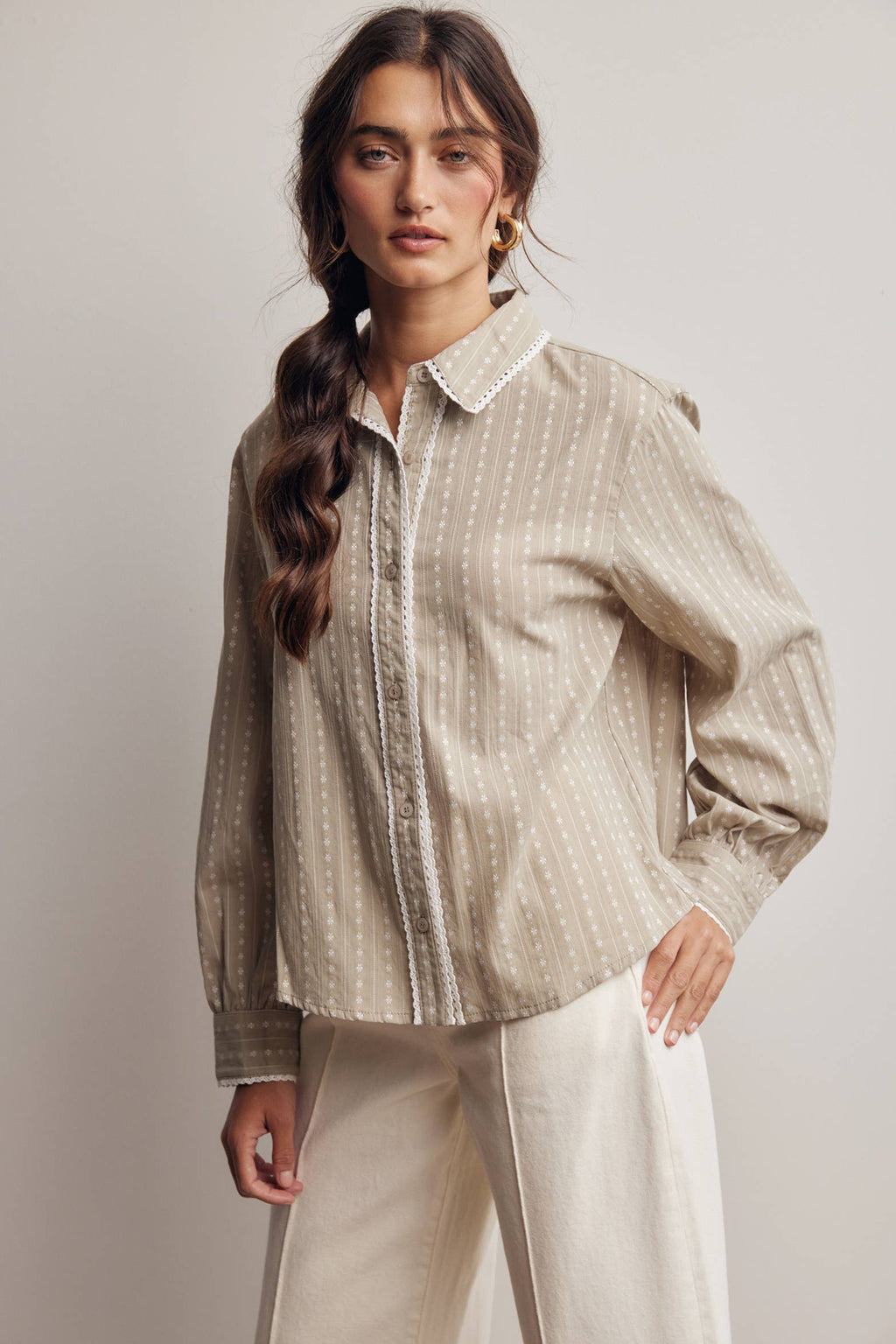 Lace Trim Embroidered Blouse