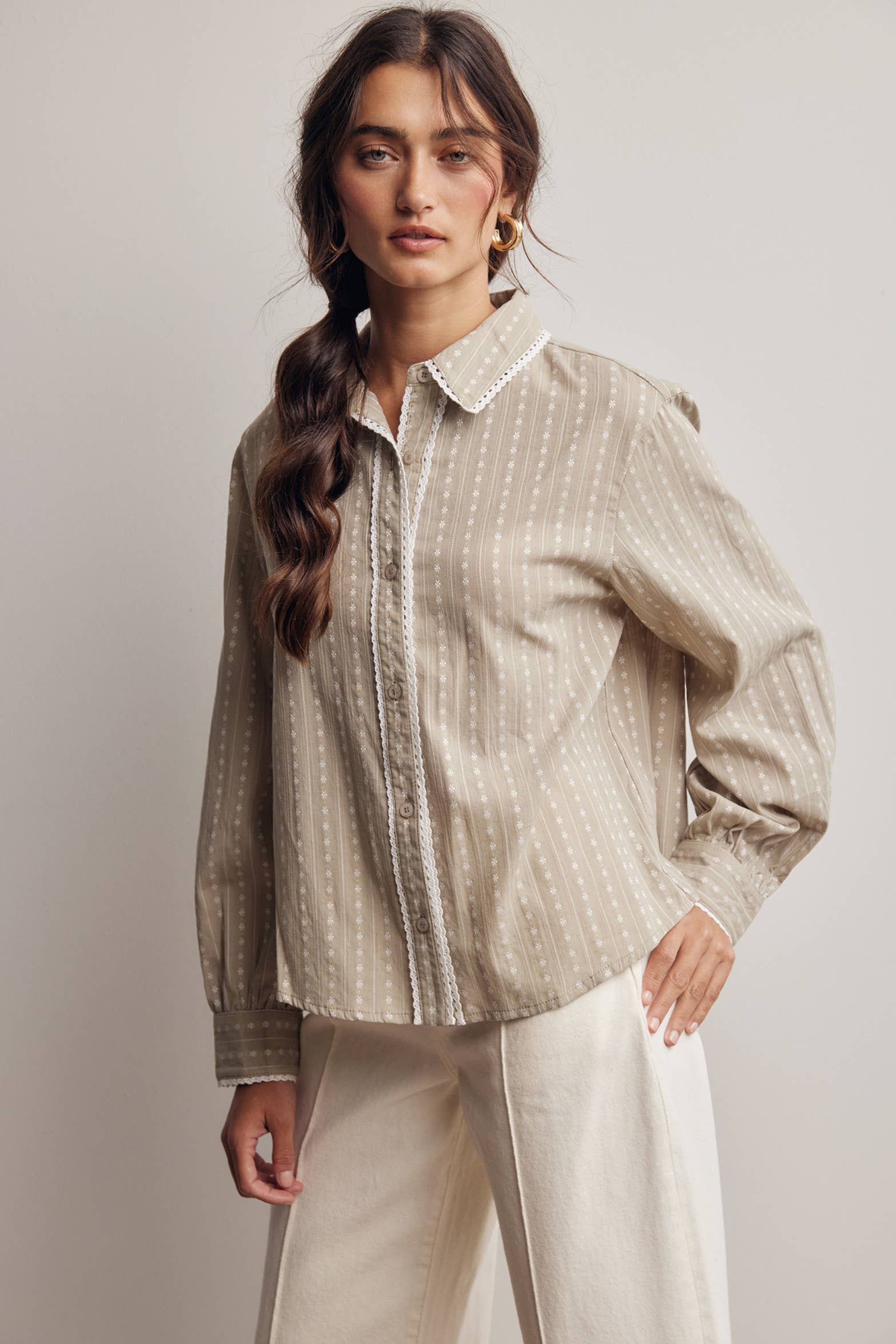 Lace Trim Embroidered Blouse