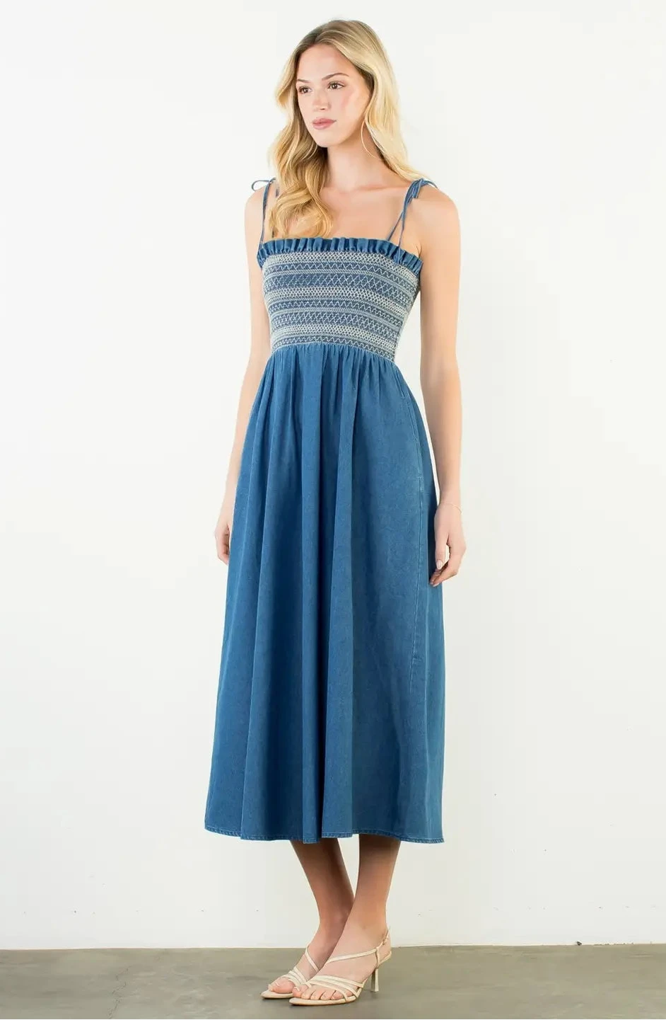 THML Smocked Midi Dress