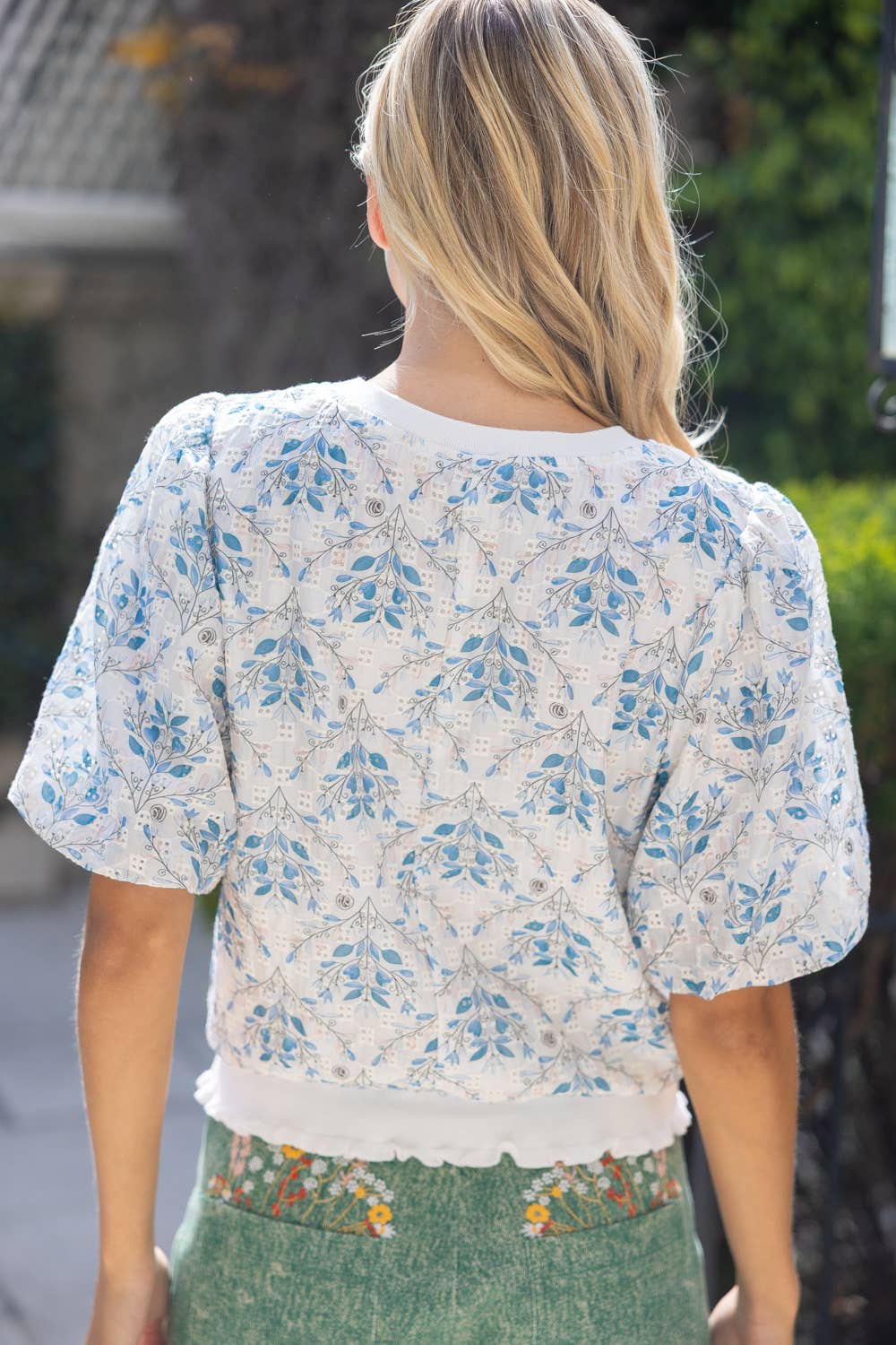 Embroidered Floral Print Top