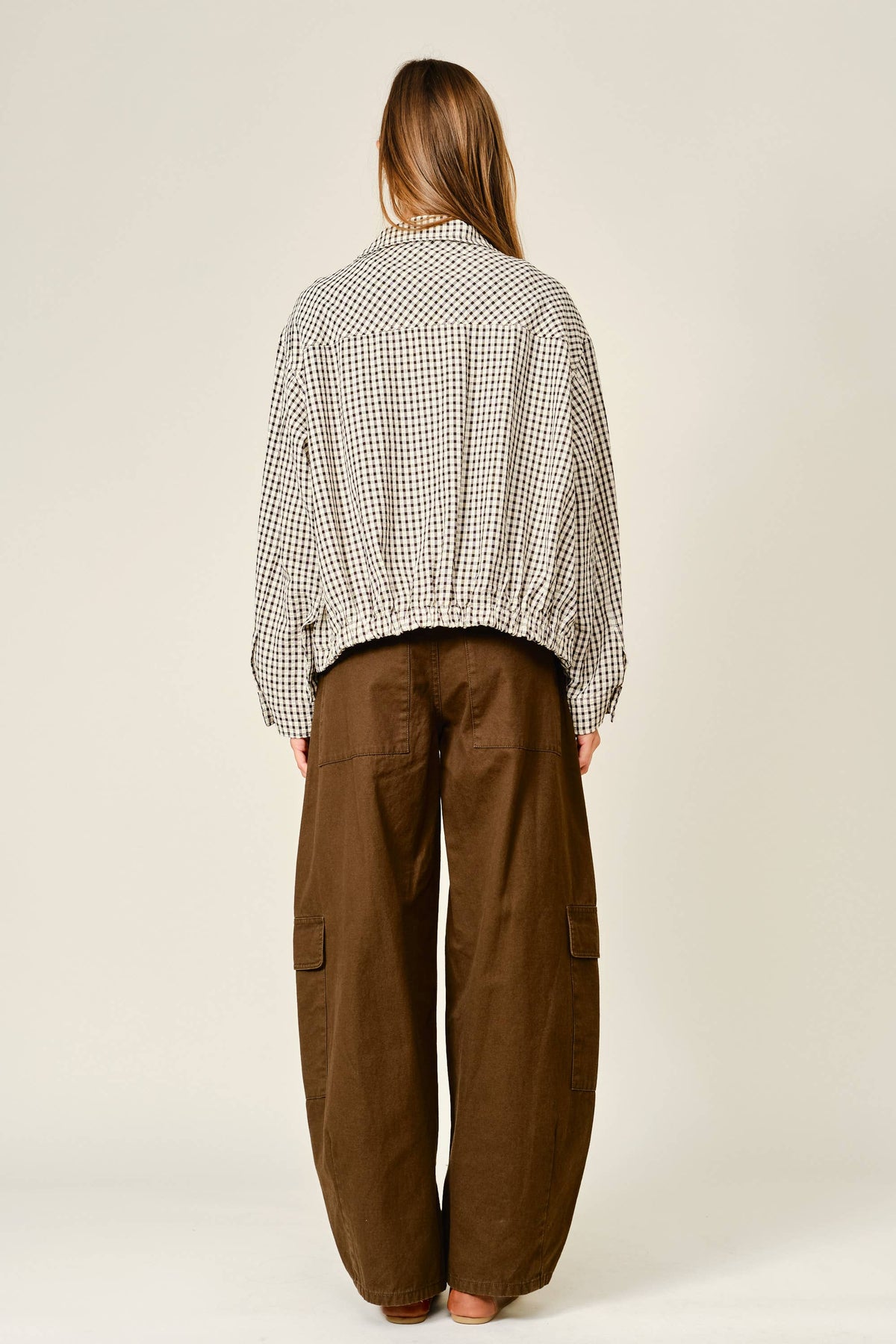 PLAID FUNNEL NECK BOMBER JACKET