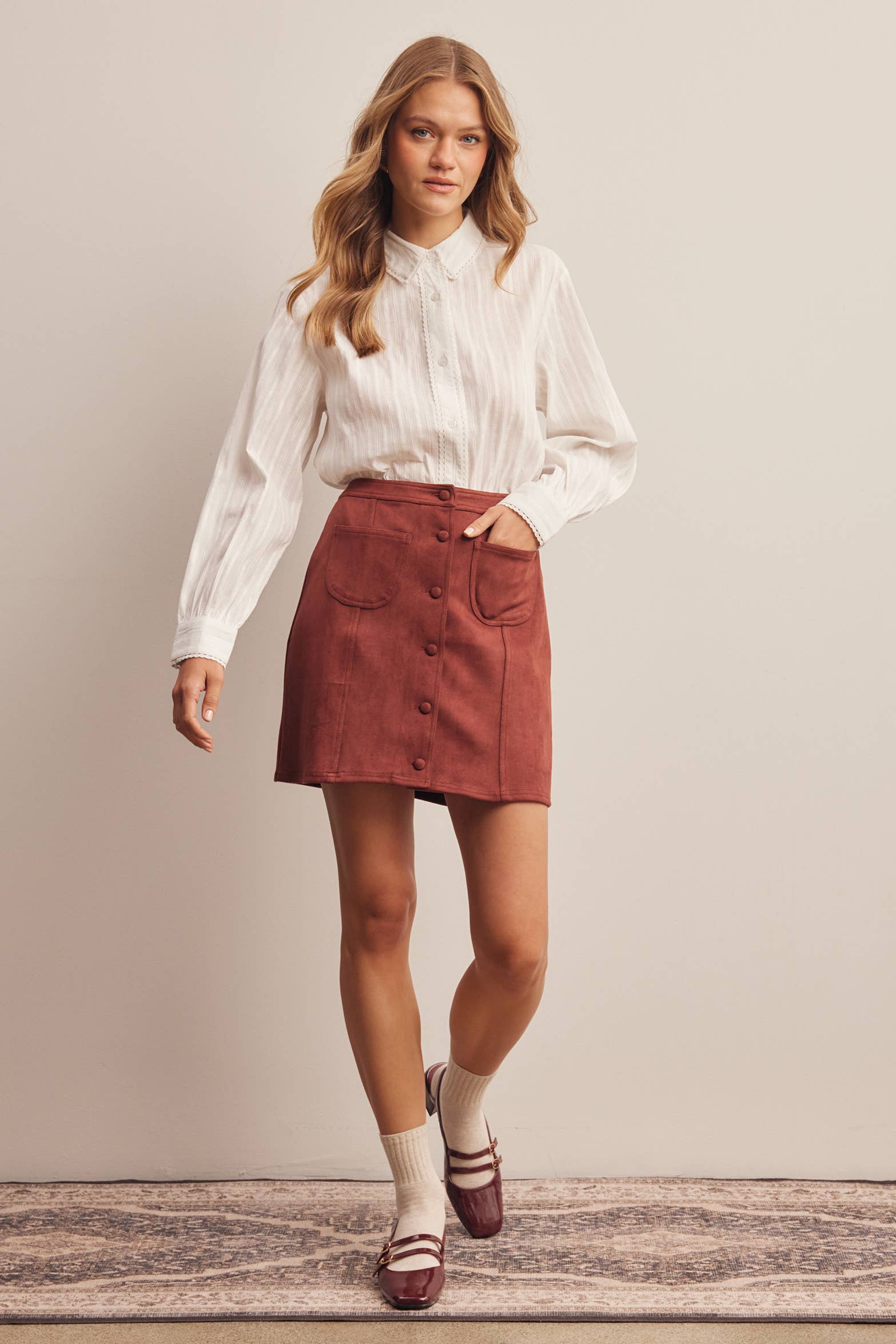 Lace Trim Embroidered Blouse